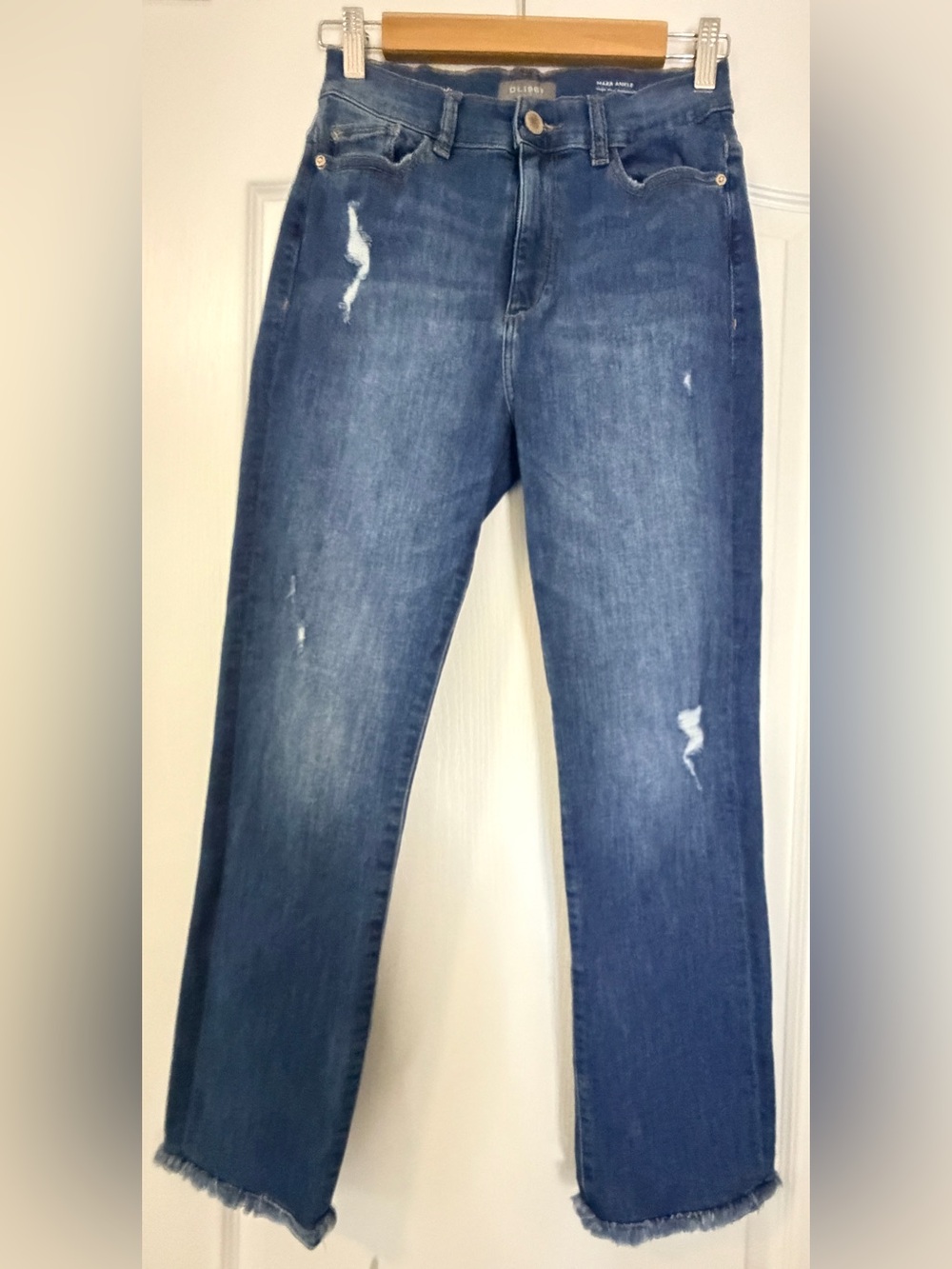 DL1961 Mara Ankle High Rise Instasculpt Straight Jeans Ventura Frayed Hem Sz 28